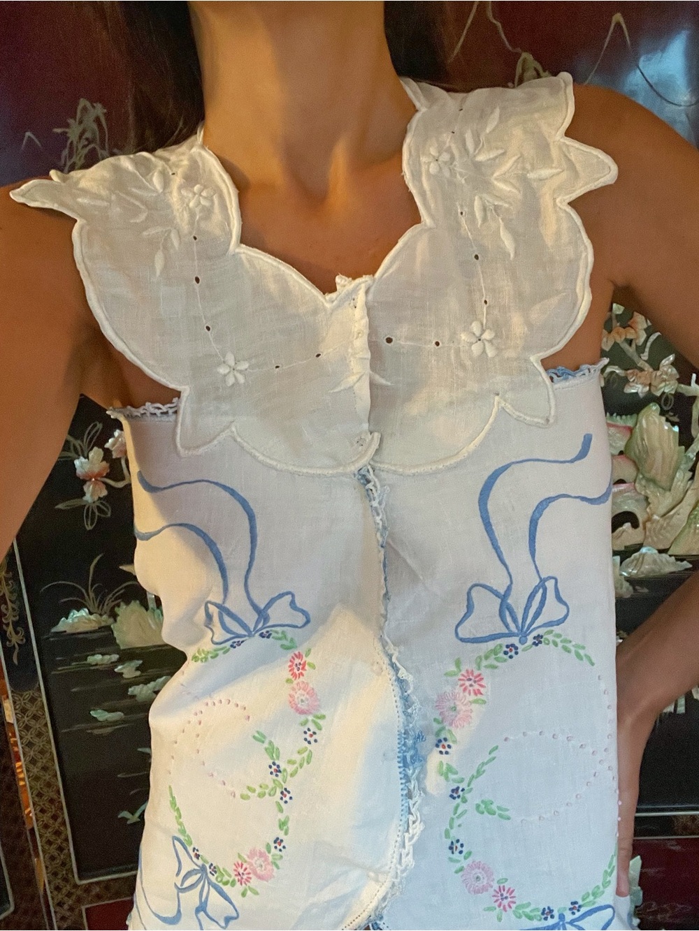 Vintage linen + cotton hand embroidered top - Picture 14 of 14